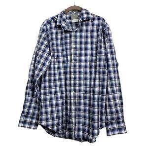 Thomas Dean Plaid Button Down Size Medium Blue Long Sleeve Shirt Mens Top Men 
